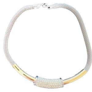 Vintage Napier Slide Bling Pendant Signed On Mesh Chain choker